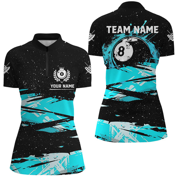 Custom Turquoise Grunge Billiard 8 Ball Jerseys Shirts For Women, Best Personalized Pool Player Gifts TDM1941
