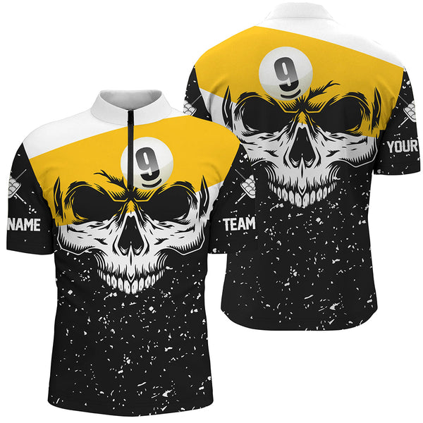 Funny Skull 9 Ball Pool Custom Grunge Black White Billiard Shirts For Men, Billiard Jerseys Apparel TDM2139