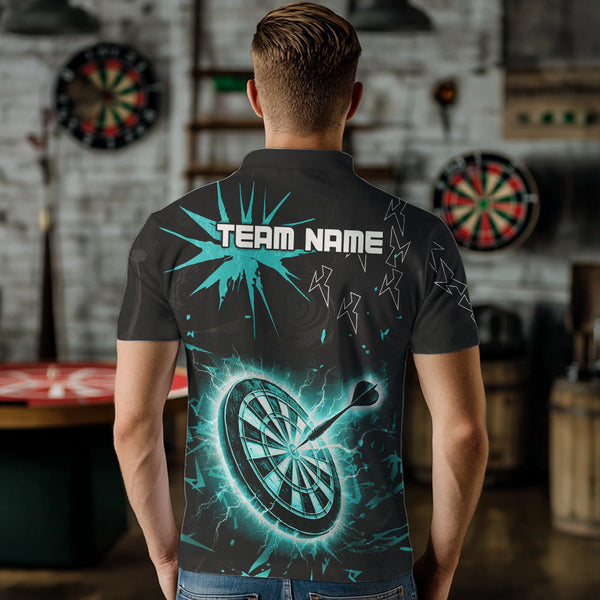 Custom Dart Jerseys For Men, Black And Turquoise Dartboard Thunder Lightning Darts Polo & 1/4 Zip TDM3667