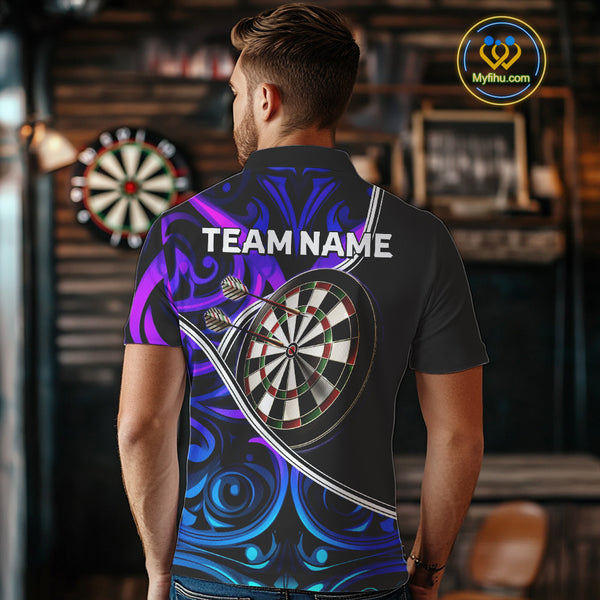 Neon Purple Blue Tribal Pattern Dart Shirts For Men Custom Dart Jerseys Team Polo & Quarter Zip TDM3823