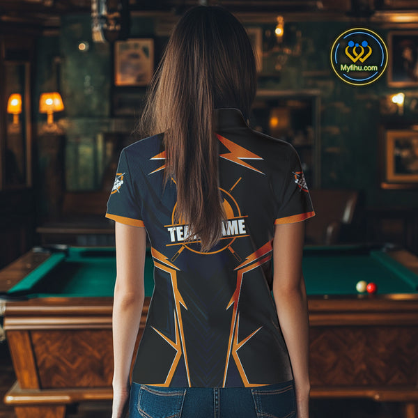 Billiard Jerseys For Women Custom Polo & Quarter-Zip Billiard Team Shirts, 8 Ball Pool Shirt |Orange TDM3829