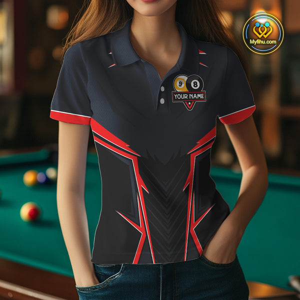 Billiard Jerseys For Women Custom Polo & 1/4 Zip Billiard Team Shirt, 8 Ball & 9 Ball Pool Shirt|Red TDM3830