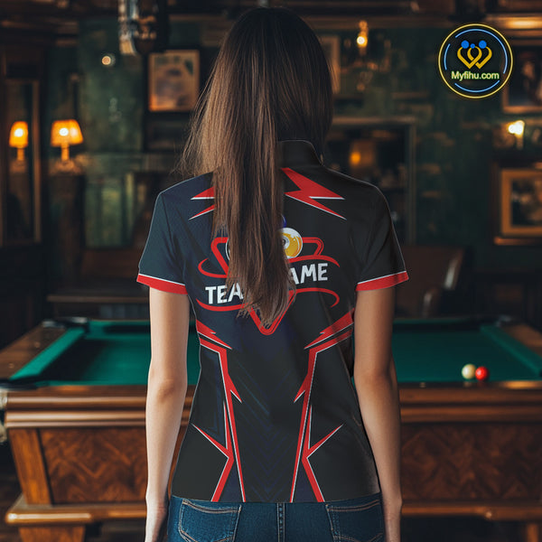 Billiard Jerseys For Women Custom Polo & 1/4 Zip Billiard Team Shirt, 8 Ball & 9 Ball Pool Shirt|Red TDM3830