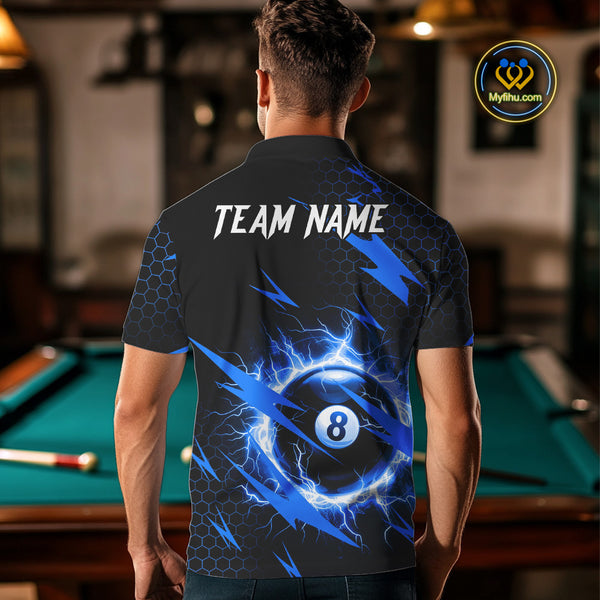 Blue 8 Ball Pool Thunder Lightning Storm Men's Billiard Shirt Custom Billiard Jersey Polo & 1/4 Zip TDM3832