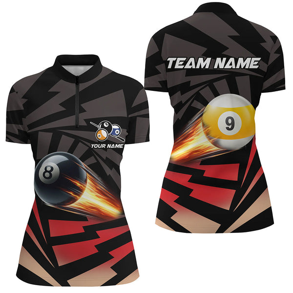 Personalized 8 Ball & 9 Ball Light Fire Billiard Shirts For Women Custom Billiard Apparel Jerseys TDM1957