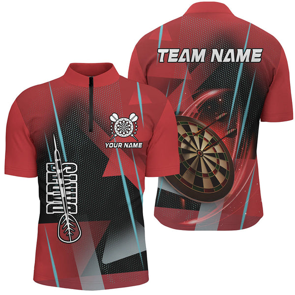 Personalized 3D All Over Print Darts Polo & Quarter-Zip Shirts For Men Custom Red Darts Team Jersey TDM1958