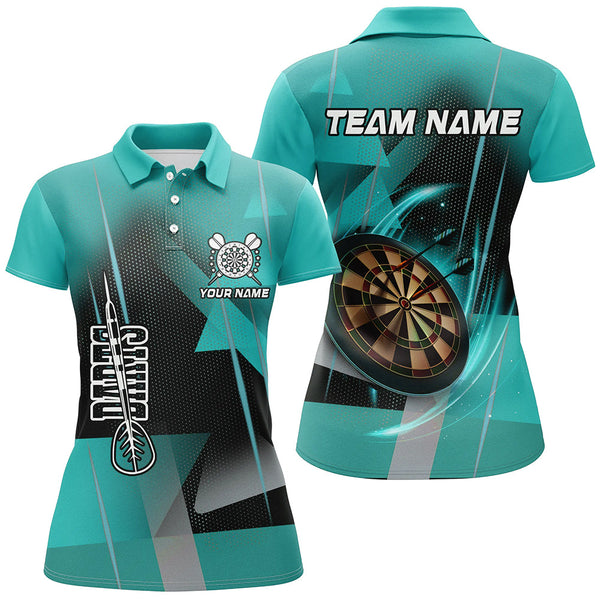 Personalized Darts Polo & Quarter-Zip 3D Printed Shirts For Women Custom Turquoise Darts Team Jersey TDM1959