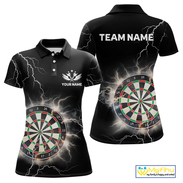 Custom Dartboard Thunder Lightning Dart Shirts For Women | Darts Polo & 1/4 Zip Team Jerseys TDM3961