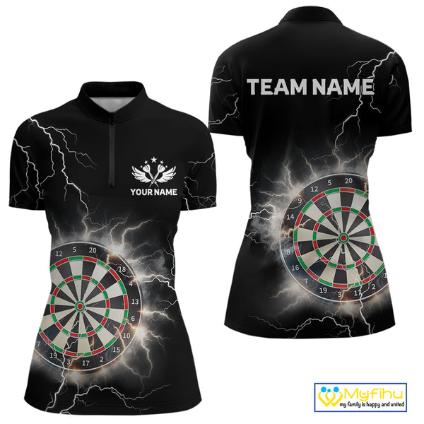 Custom Dartboard Thunder Lightning Dart Shirts For Women | Darts Polo & 1/4 Zip Team Jerseys TDM3961