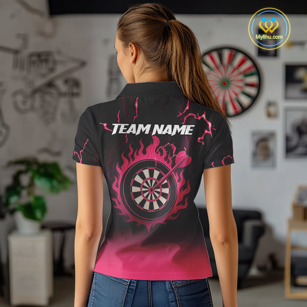 Pink And Black Lightning Arrow Custom Dart Shirts For Women| Darts Team Jersey – Polo & Quarter Zip TDM3965