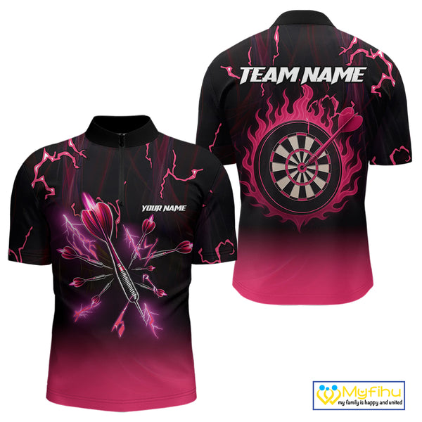 Pink And Black Lightning Arrow Custom Dart Shirts For Men| Darts Team Jersey – Polo & Quarter Zip TDM3965