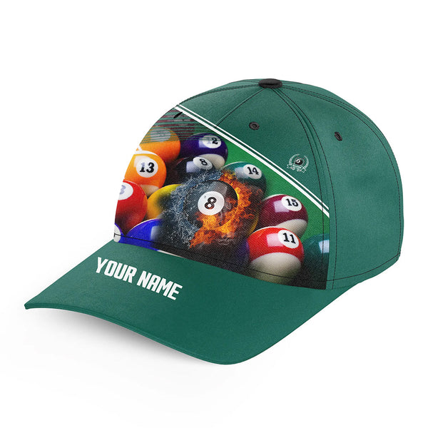 Custom Name Billiard 8 Ball In Fire And Water 3D Billiard Caps For Men Women, Hats Gifts For Billiard Player TDM0490