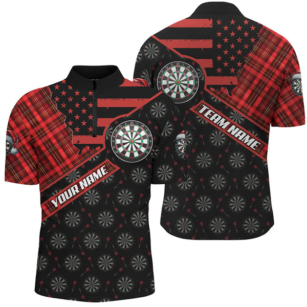 Red Darts Christmas American Flag Pattern Custom Dart Shirts For Men, Xmas Dart Jerseys Dart Gifts TDM3168