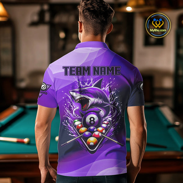 Personalized Purple Pool Ball Shark Billiard Shirts For Men Custom Team League Billiard Jerseys TDM3842