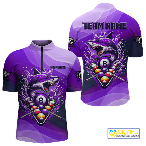 Personalized Purple Pool Ball Shark Billiard Shirts For Men Custom Team League Billiard Jerseys TDM3842