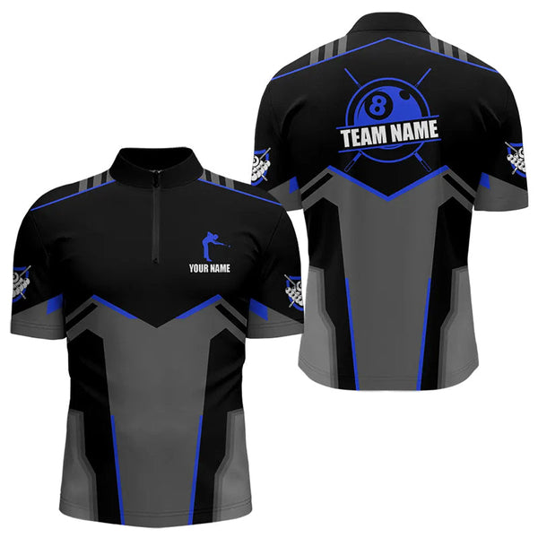 Billiard Jerseys For Men Custom Polo & Quarter-Zip Billiard Shirts, Team Pooler Short Sleeve |Blue TDM3385