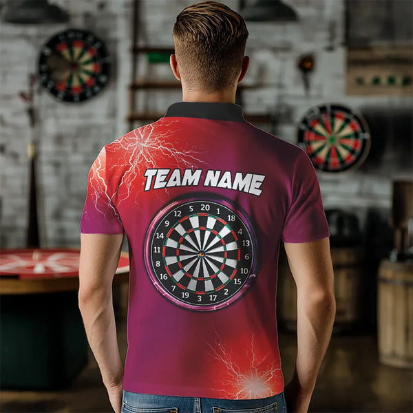 Red Thunder Lightning Light Darts Polo & Quarter Zip Custom Darts Shirts For Men Darts Jerseys TDM3392