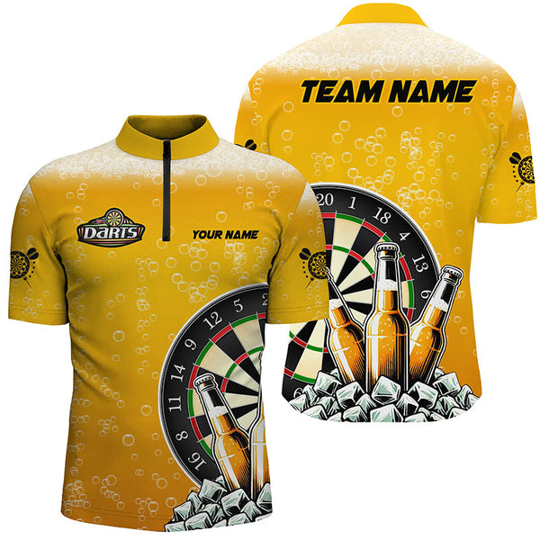Personalized Yellow Darts And Beer Polo & Quarter-Zip Shirts For Men Custom Drinking Darts Shirts TDM1982