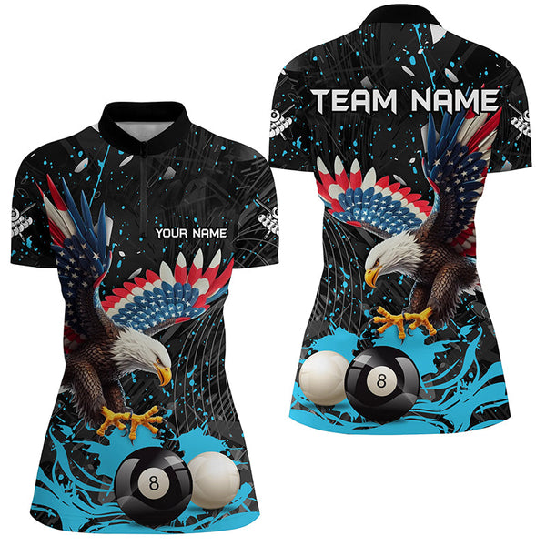Custom Blue Grunge American Eagle Billiard Shirts For Women, Personalized Billiard Jerseys Apparel TDM1985