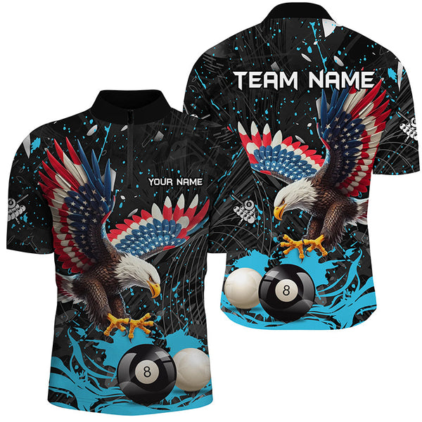 Custom Blue Grunge American Eagle Billiard Shirts For Men, Personalized Billiard Jerseys Apparel TDM1985
