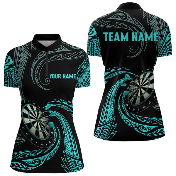 Turquoise Tribal Darts Polo & Quarter Zip Shirts Custom Women Darts Shirts Dart Jerseys TDM3186
