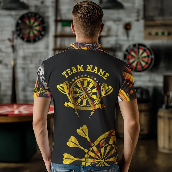 Yellow Golden Darts Tie Dye Polo & Quarter Zip Custom Dart Shirts For Men Glowing Dart Jerseys TDM3709