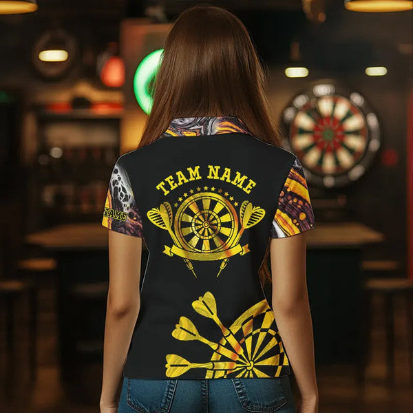 Yellow Golden Darts Tie Dye Polo & Quarter Zip Custom Dart Shirts For Women Glowing Dart Jerseys TDM3709
