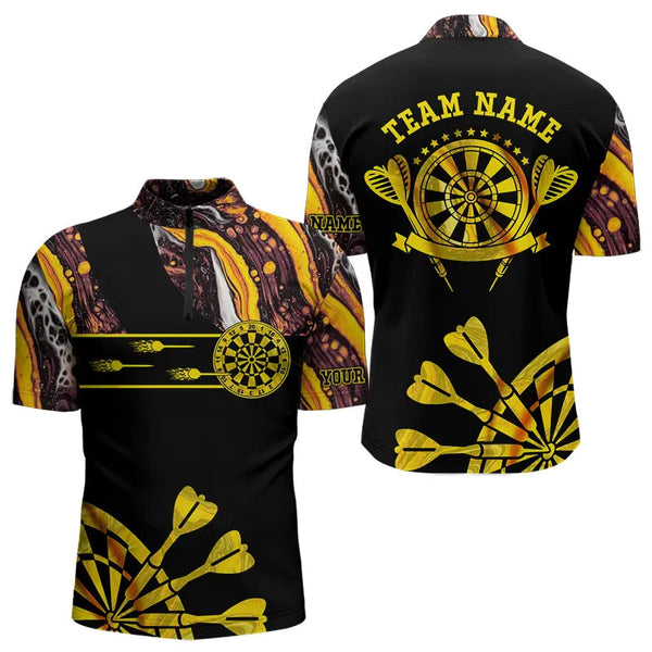 Yellow Golden Darts Tie Dye Polo & Quarter Zip Custom Dart Shirts For Men Glowing Dart Jerseys TDM3709