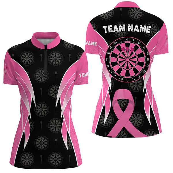 Personalized Breast Cancer Awareness Darts Shirts For Women, Black And Pink Darts Apparel Jerseys TDM2481