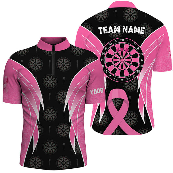 Personalized Breast Cancer Awareness Darts Shirts For Men, Black And Pink Darts Apparel Jerseys TDM2481