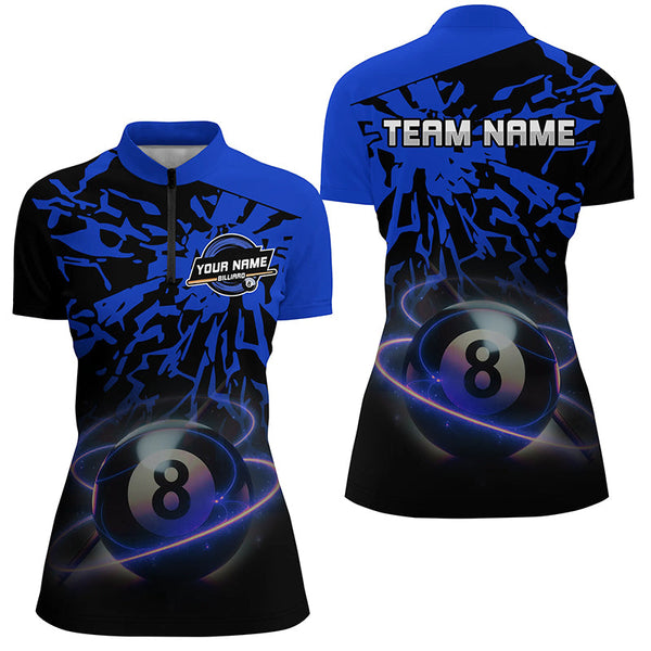 Personalized Blue Billiard Ball 8 Thunder Pool Shirts For Women Custom Billiard Jerseys Short Sleeve TDM2484