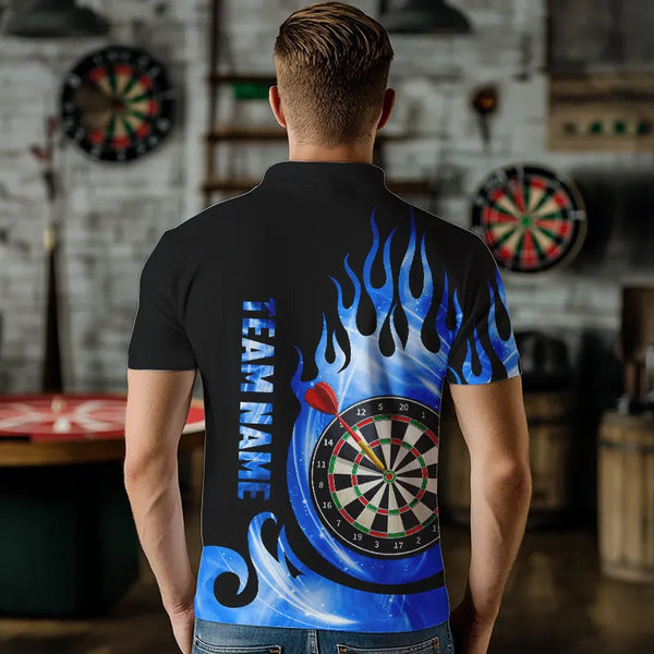 Black Blue Fire Flame Light Darts Polo & Quarter Zip Custom Dart Shirts For Men League Dart Jerseys TDM3424