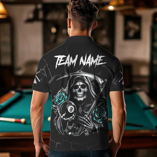 Personalized Funny Turquoise Skull Roses 8 Ball Billiard Shirts For Men Custom Pool Team Shirts TDM3728