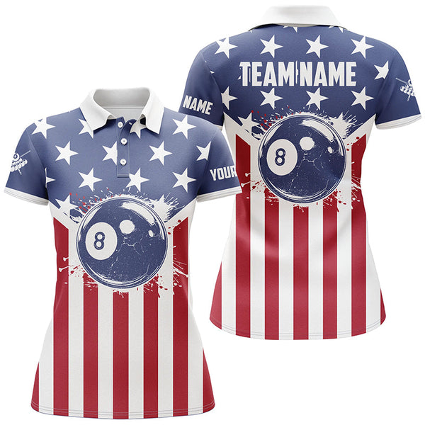 Personalized American Flag 8 Ball Billiard Shirts For Women Custom Patriotic Billiard Pool Jerseys TDM2021