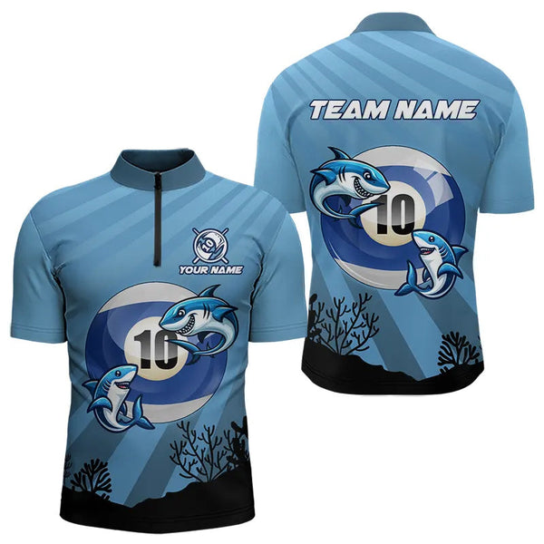 Personalized Shark 10 Ball Pool Blue Men Billiard Shirts Custom Funny Billiard Shirts Pool Jerseys TDM3427