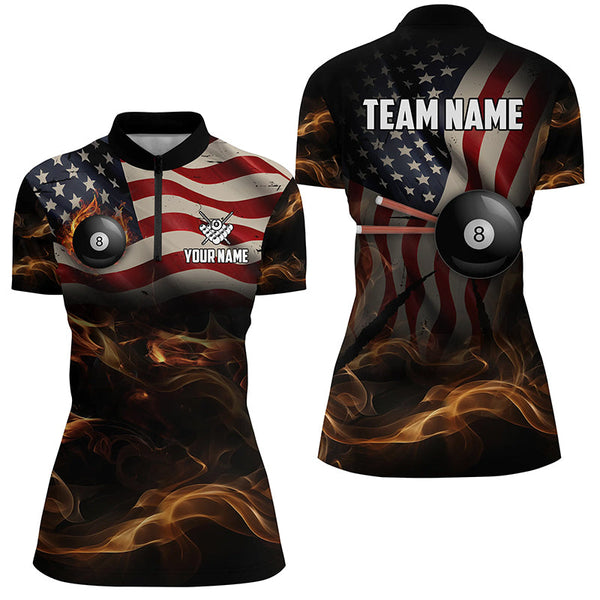 Personalized American Flag Vintage Smoke Billiard Shirts For Women, Patriotic Billiard Team Jerseys TDM2499