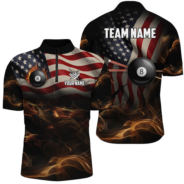 Personalized American Flag Vintage Smoke Billiard Shirts For Men, Patriotic Billiard Team Jerseys TDM2499