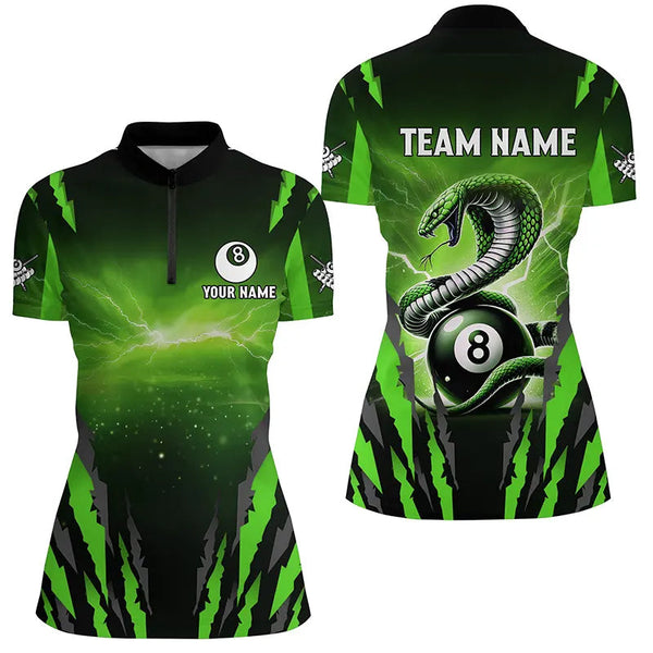 Personalized Thunder Lightning Cobra Snake Women Billiard Shirt, 8 Ball Billiard Team Jerseys |Green TDM2750