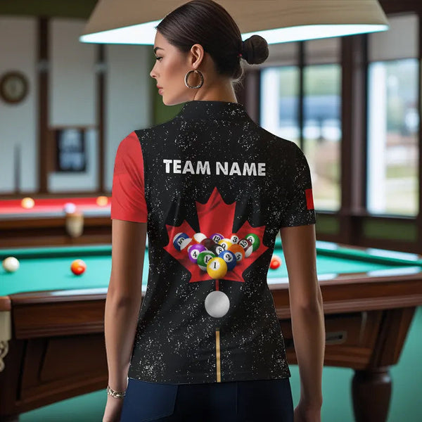 Custom Black Grunge Canada Flag 8 Ball & 9 Ball Billiard Shirts For Women, Patriotic Billiard Jerseys TDM3434