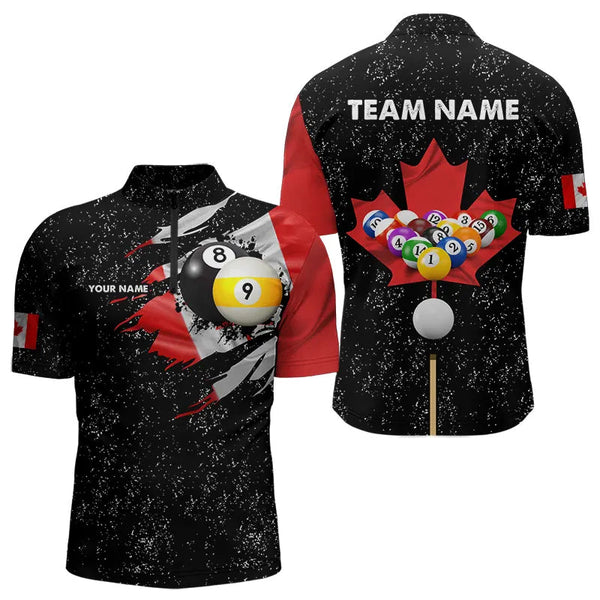 Custom Black Grunge Canada Flag 8 Ball & 9 Ball Billiard Shirts For Men, Patriotic Billiard Jerseys TDM3434