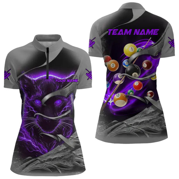 Personalized Panther Lightning 3D Billiard Balls Pool Shirts For Women, Billiard League Jersey|Purple TDM3737
