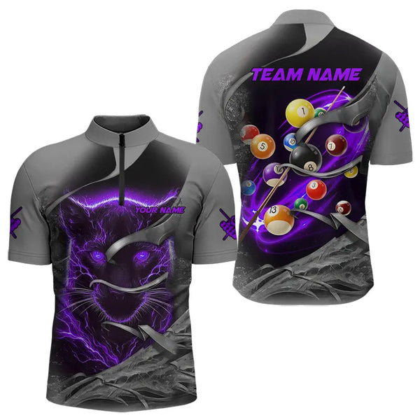 Personalized Panther Lightning 3D Billiard Balls Pool Shirts For Men, Billiard League Jersey|Purple TDM3737