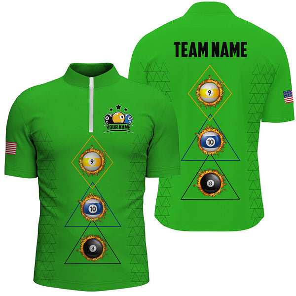 Customized Billiard 8 Ball 9 & Ball 10 Ball Shirts For Men, Unique Team Jersey Green Billiard Shirt TDM2255