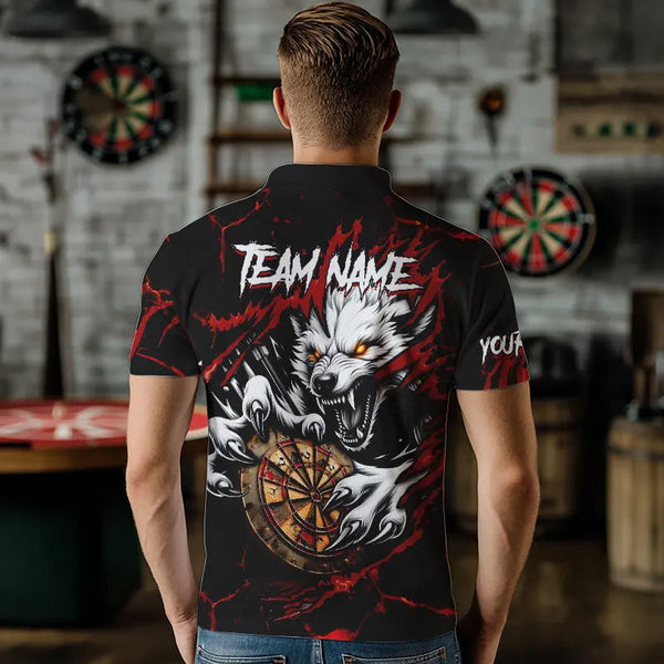 Personalized Wolf Lightning Darts Polo & Quarter Zip Custom Dart Shirts For Men Darts Jerseys |Red TDM3443
