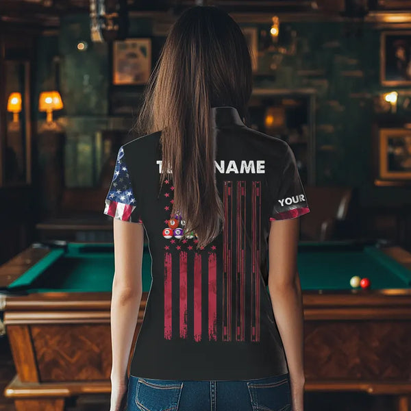 Personalized US Flag Smoke 8 Ball Pool Billiard Shirt For Women Custom Patriotic Billiard Team Jersey TDM3744