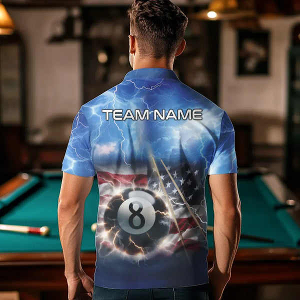 American Flag Thunder Lightning 8 Ball Pool Billiard Shirts For Men Customized Billiard Team Jersey TDM3756
