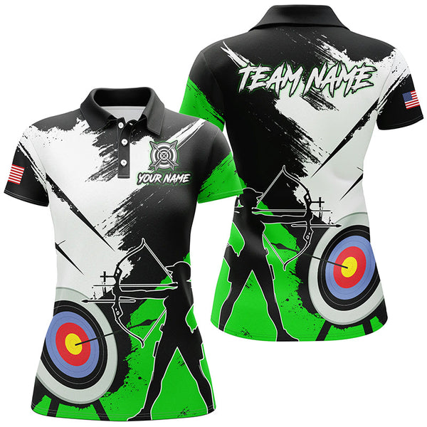 Personalized Grunge Archery Polo And 1/4 Zip Shirts For Women Custom Archery Team Jerseys |Green TDM2055