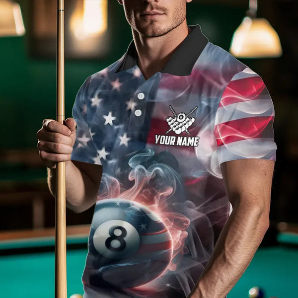 Personalized Smoke USA 8 Ball Pool Billiard Shirts For Men, Patriotic American Team Billiard Jersey TDM3602