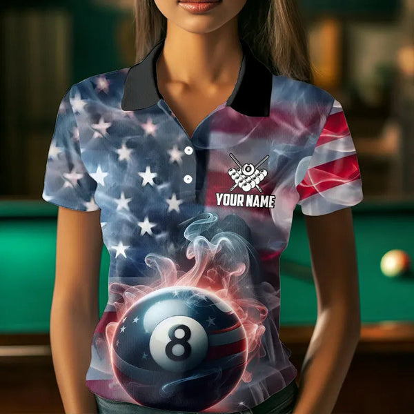 Personalized Smoke USA 8 Ball Pool Billiard Shirts For Women, Patriotic American Team Billiard Jersey TDM3602