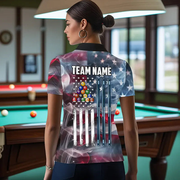 Personalized Smoke USA 8 Ball Pool Billiard Shirts For Women, Patriotic American Team Billiard Jersey TDM3602